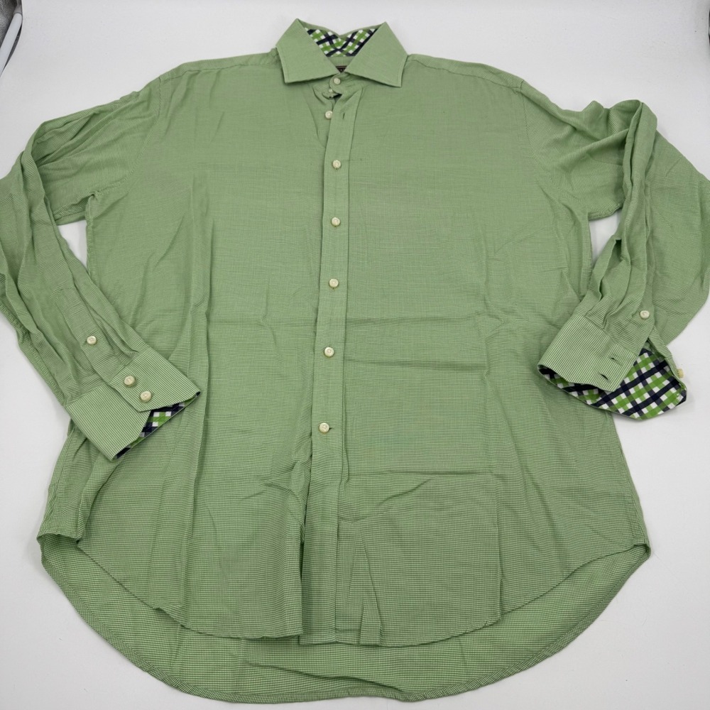 Patrick James Button Down Shirt Green‎ Checkered Long Sleeve Classic L